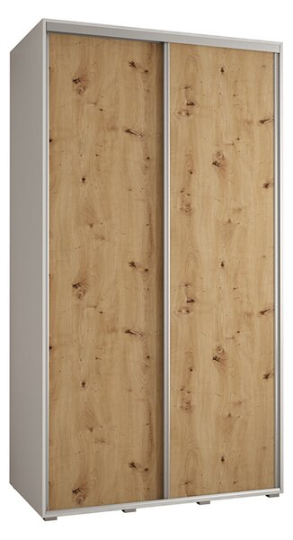 Šatní skříň s posuvnými dveřmi DAVOS 140cm | Bílá / DUB Artisan / stříbrné