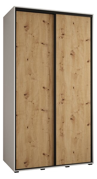 Šatní skříň s posuvnými dveřmi DAVOS 140cm | Bílá / DUB Artisan / černé
