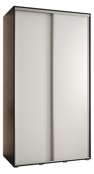 Šatní skříň s posuvnými dveřmi DAVOS 140cm | Černá / bílá / stříbrné pojezdy