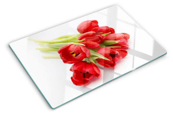 Krájecí prkénko skleněné Červené tulipány na bílém pozadí ddk-nr-wm-00006563