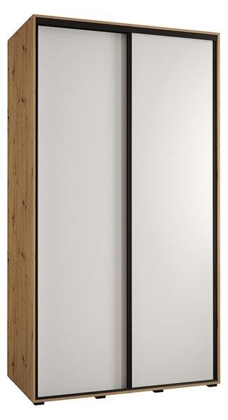 Šatní skříň s posuvnými dveřmi DAVOS 140cm | DUB Artisan / bílá / černé pojezdy