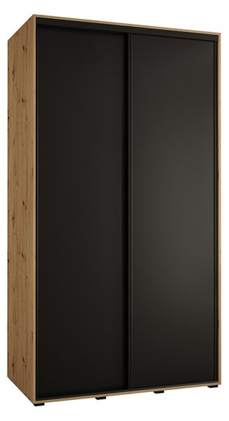 Šatní skříň s posuvnými dveřmi DAVOS 140cm | DUB Artisan / černá / černé pojezdy