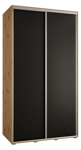 Šatní skříň s posuvnými dveřmi DAVOS 140cm | DUB Artisan / černá / stříbrné