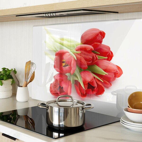Krájecí prkénko skleněné Červené tulipány na bílém pozadí ddk-nr-wm-00006563