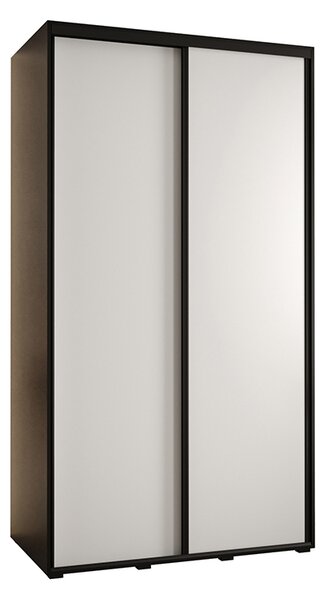 Šatní skříň s posuvnými dveřmi DAVOS 140cm | Černá / bílá / černé pojezdy