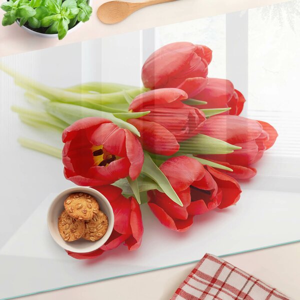 Krájecí prkénko skleněné Červené tulipány na bílém pozadí ddk-nr-wm-00006563