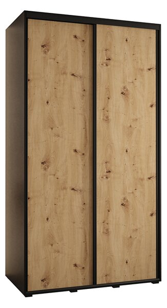Šatní skříň s posuvnými dveřmi DAVOS 140cm | Černá / DUB Artisan / černé pojezdy