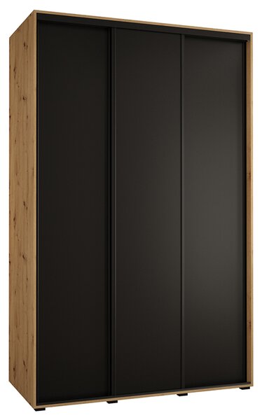 Šatní skříň s posuvnými dveřmi DAVOS 150cm | DUB Artisan / černá / černé pojezdy