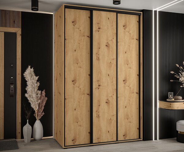 Šatní skříň s posuvnými dveřmi DAVOS 150cm | DUB Artisan / černé pojezdy
