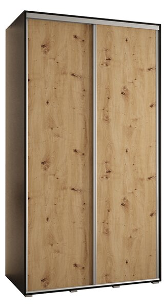 Šatní skříň s posuvnými dveřmi DAVOS 140cm | Černá / DUB Artisan / stříbrné