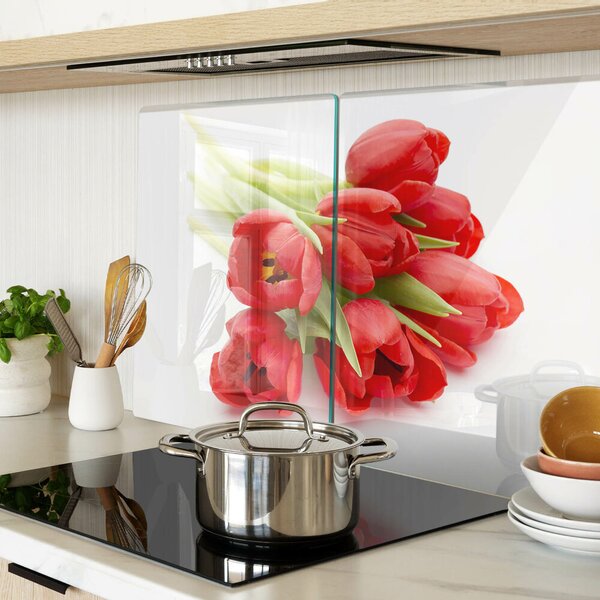 Krájecí prkénko skleněné Červené tulipány na bílém pozadí ddk-nr-wm-00006563