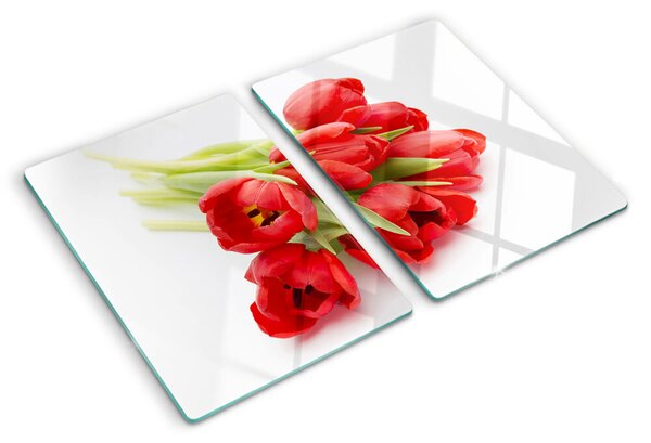 Krájecí prkénko skleněné Červené tulipány na bílém pozadí ddk-nr-wm-00006563
