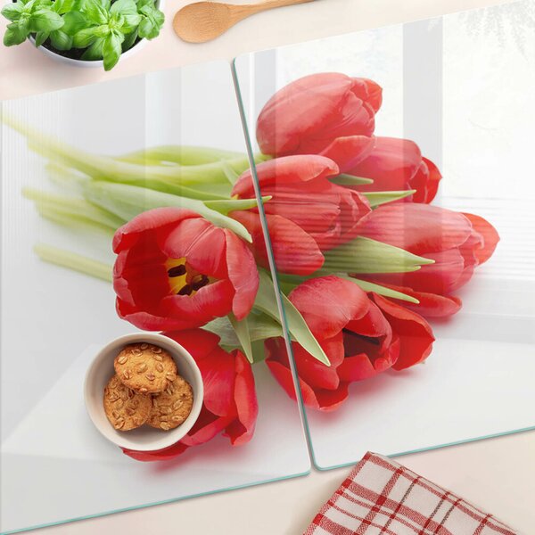 Krájecí prkénko skleněné Červené tulipány na bílém pozadí ddk-nr-wm-00006563