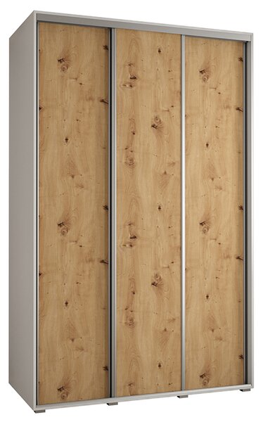 Šatní skříň s posuvnými dveřmi DAVOS 150cm | Bílá / DUB Artisan / stříbrné