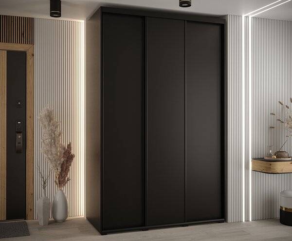 Šatní skříň s posuvnými dveřmi DAVOS 150cm | Černá / černé pojezdy