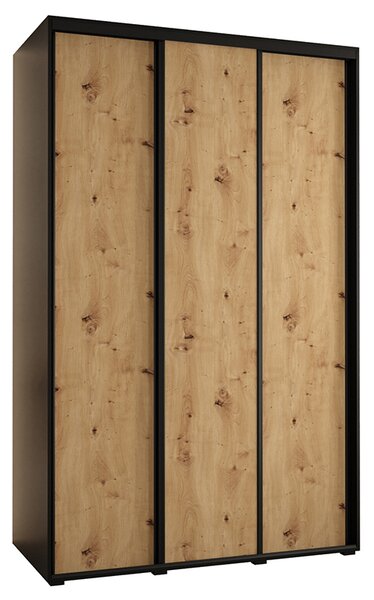 Šatní skříň s posuvnými dveřmi DAVOS 150cm | Černá / DUB Artisan / černé pojezdy