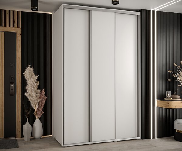 Šatní skříň s posuvnými dveřmi DAVOS 150cm | Bílá / stříbrné pojezdy