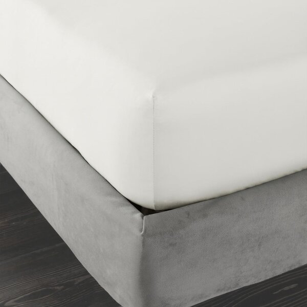 Slonovinové napínací prostěradlo z bavlněného saténu 90x190 cm Cotton Sateen – Bianca