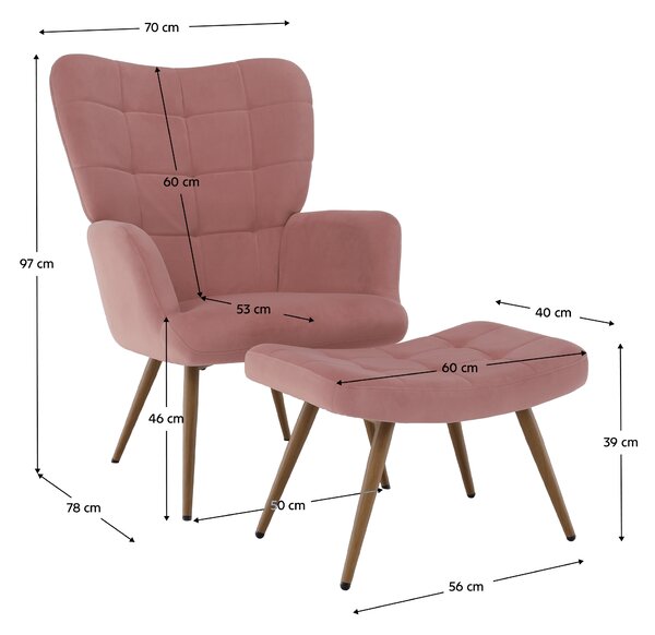 KONDELA Křeslo s podnoží, růžová Velvet látka/dub, HABEN