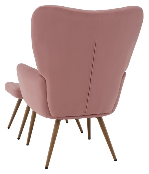 KONDELA Křeslo s podnoží, růžová Velvet látka/dub, HABEN