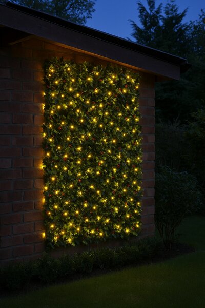 Umělý živý plot/zástěna z umělých cesmínových listů s osvětlením BestBerg / 2 x 1 m / 100 LED