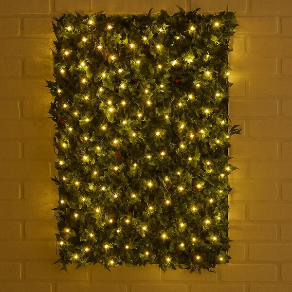 Umělý živý plot/zástěna z umělých cesmínových listů s osvětlením BestBerg / 2 x 1 m / 100 LED