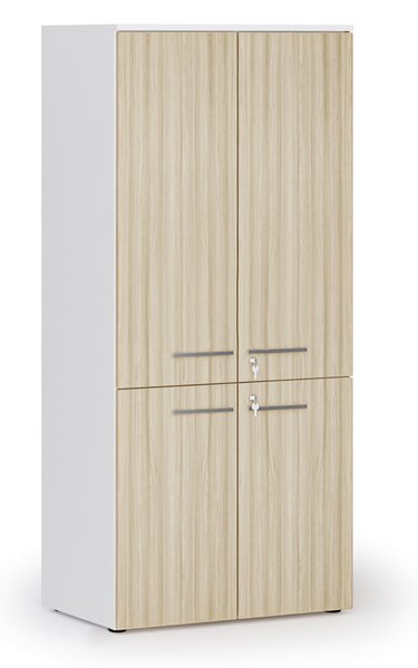 Kancelářská policová skříň PRIMO WHITE, půlené dveře, 800 x 500 x 1781 mm, bílá/dub přírodní