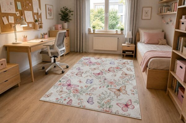Dětský koberec protiskluzový BAMBINO 61450 krémový / růžový