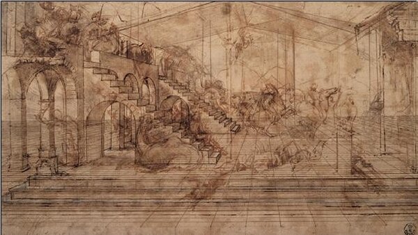 Obrazová reprodukce Studie Klanění tří králů, Leonardo Da Vinci, (50 x 35 cm)