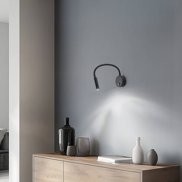 TK Lighting Nástěnné světlo Lagos, 45 cm, černé, lampa na čtení, nastavitelné, G9, Černá, Ložnice, kov, Moderní, Nástěnné bodové svítidlo