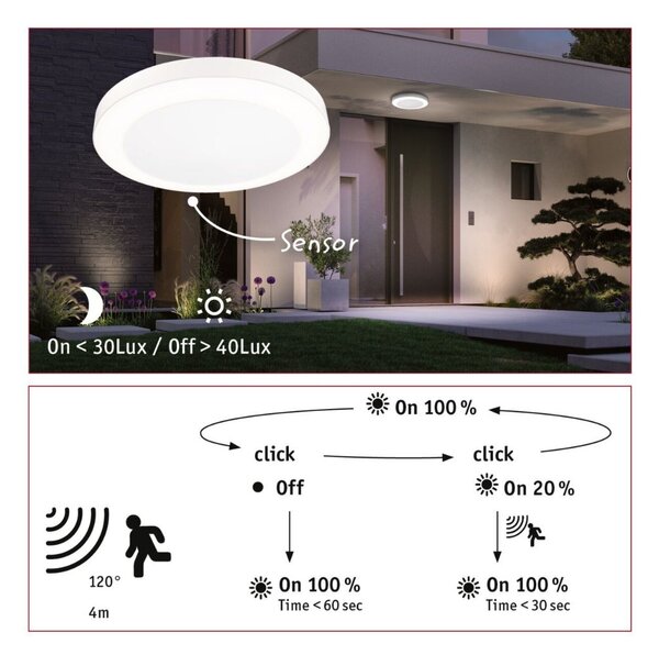 P 94528 LED stropní svítidlo Circula soumrakový senzor a pohybové čidlo pohybové čidlo teplá bílá IP44 kruhové 320mm 3000K 14W 230V béžová umělá hmota - PAULMANN