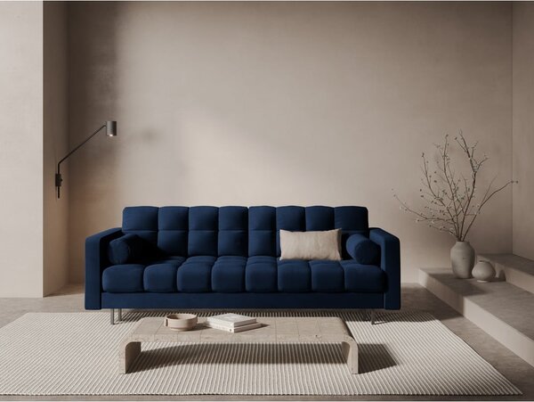 Tmavě modrá sametová rozkládací/s úložným prostorem pohovka 222 cm Bali – Cosmopolitan Design