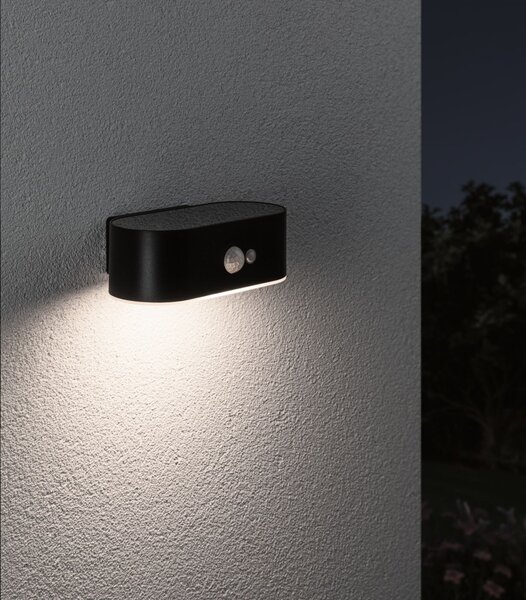 P 94571 Solární LED venkovní nástěnné svítidlo Adya pohybové čidlo IP44 3000K černá - PAULMANN