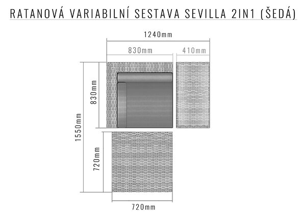 Ratanová variabilní sestava SEVILLA 2in1 (šedá)