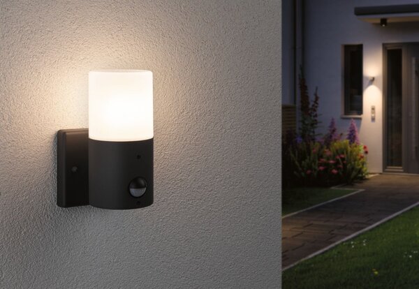 P 94648 Venkovní nástěnné svítidlo Tubs pohybové čidlo IP44 kruhové 105x130mm max. 15W 230V šedá mat kov/umělá hmota - PAULMANN