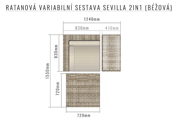 Ratanová variabilní sestava SEVILLA 2in1 (béžová)