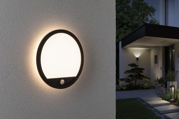 P 94664 LED venkovní panel Lamina vč. pohybové čidlo IP44 kruhové 280mm 3000K 14,5W 230V černá umělá hmota - PAULMANN