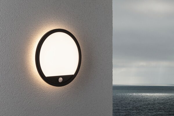 P 94664 LED venkovní panel Lamina vč. pohybové čidlo IP44 kruhové 280mm 3000K 14,5W 230V černá umělá hmota - PAULMANN