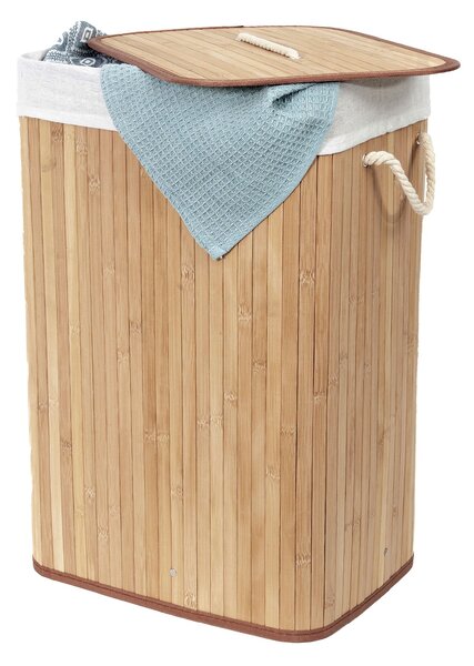 Bambusový koš na prádlo s víkem Compactor Bamboo - obdélníkový, přírodní, 40 x 30 x v60 cm