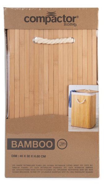 Bambusový koš na prádlo s víkem Compactor Bamboo - obdélníkový, přírodní, 40 x 30 x v60 cm