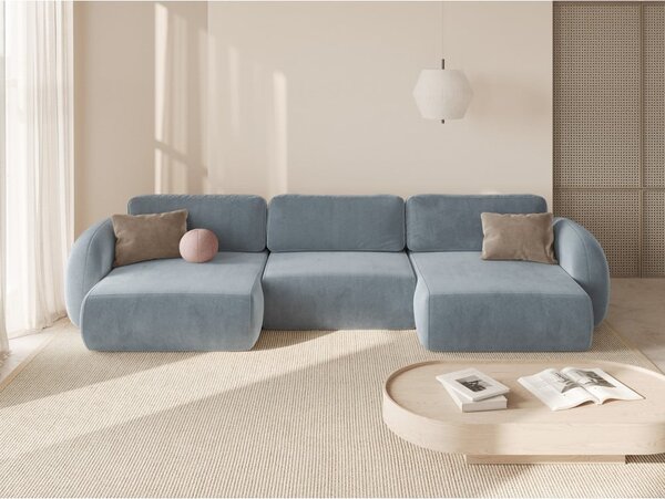 Šedomodrá sametová rozkládací/s úložným prostorem rohová pohovka (do "U") Tonale – Cosmopolitan Design