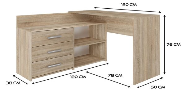 Rohový pc stolek Debio 1 (dub sonoma). Akce -20%
