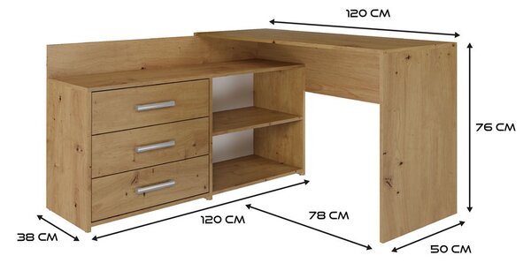 Rohový pc stolek Debio 1 (dub artisan)