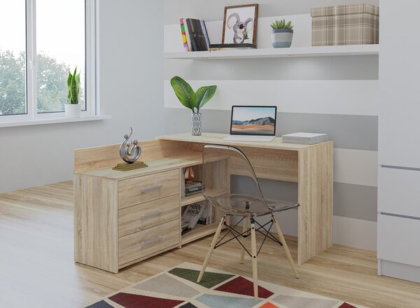 Rohový pc stolek Debio 1 (dub sonoma). Akce -20%