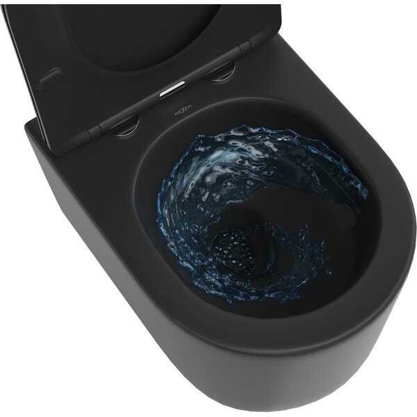 Mexen Sofia, závěsná WC mísa 490x360x355 mm, Rimless Tornádo + WC sedátko z duroplastu, černá matná, 30541085T