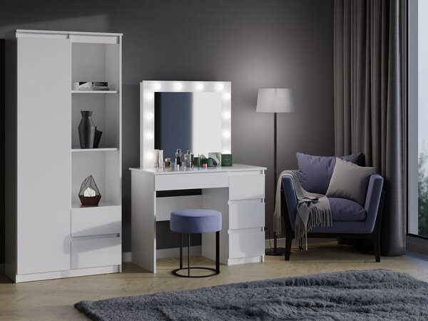 Toaletní stolek Micras 2 (bílá) (P) (se zrcadlem) (s LED osvětlením)