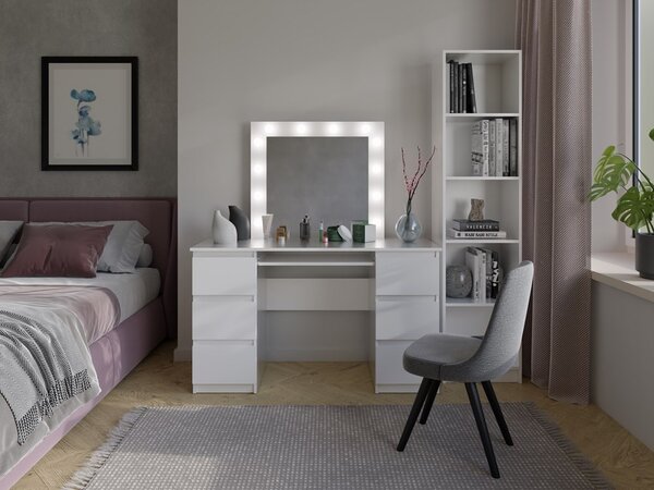 Toaletní stolek Micras 3 (bílá matná) (se zrcadlem) (s LED osvětlením)