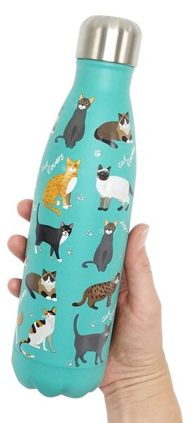 Nerezová termolahev Kočky, 500 ml – tyrkysová, matný povrch, s motivem koček