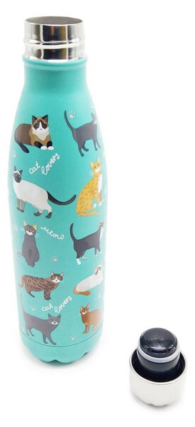 Nerezová termolahev Kočky, 500 ml – tyrkysová, matný povrch, s motivem koček