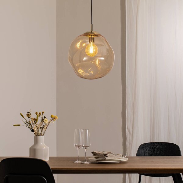 TK Lighting Skleněné závěsné svítidlo Sol, Ø 35 cm, černá/jantarová barva, stmívatelný, Čirá / transparetní, Obývací pokoj / jídelna, Sklo, Moderní